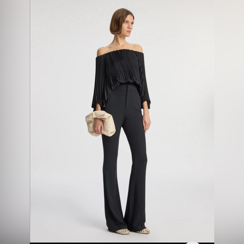 A.L.C $395 Sienna Satin Pleated Off Shoulder Top